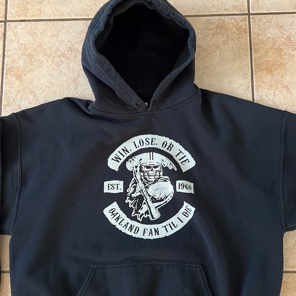 Vintage Win Lose Tie Oakland Fan Til I Die, Oakland Raiders Black Hoodie Sz XL - Picture 1 of 10